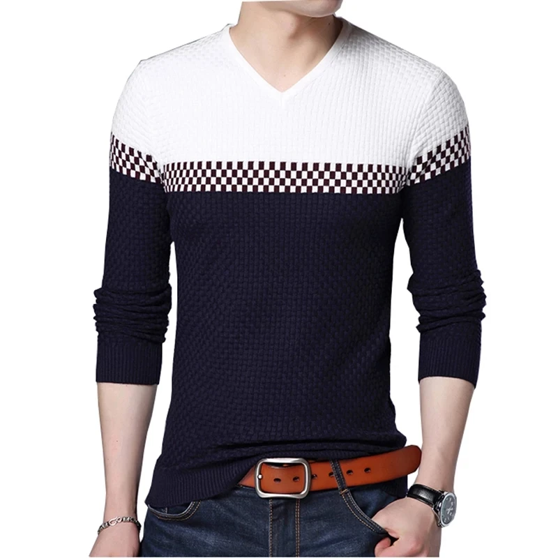 

Men Brand Sweater Business Leisure Sweater Pullover V-neck Men Fit Slim Sweaters Knitted for Men V-neck pullover bottoming shirt