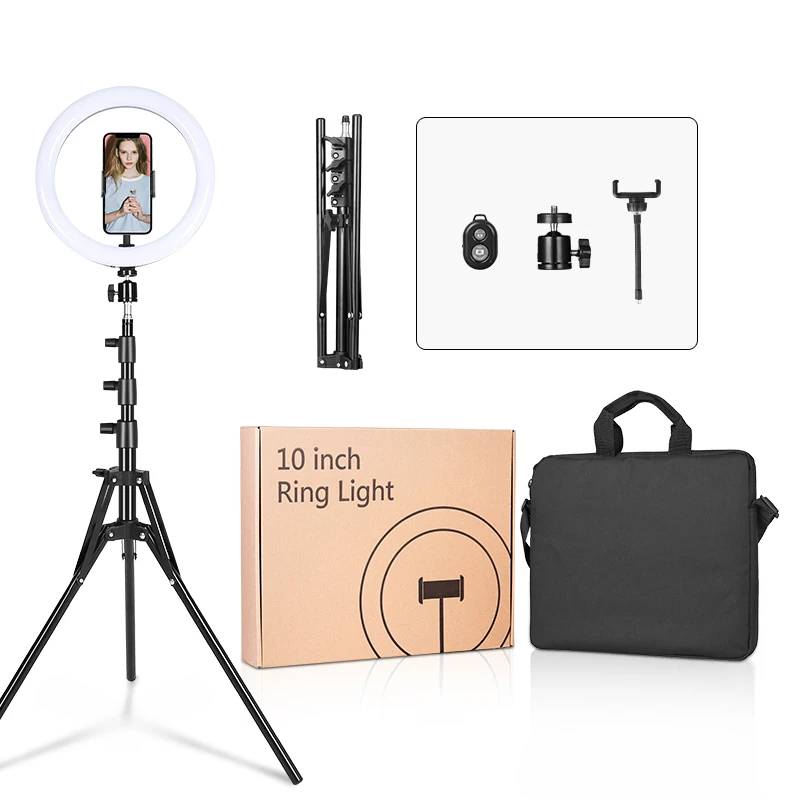 

Kinscoter Photography Makeup Vlog Live Stream Portable Foldable Led 10" Selfie Ring Light With Carrying Bag, Black