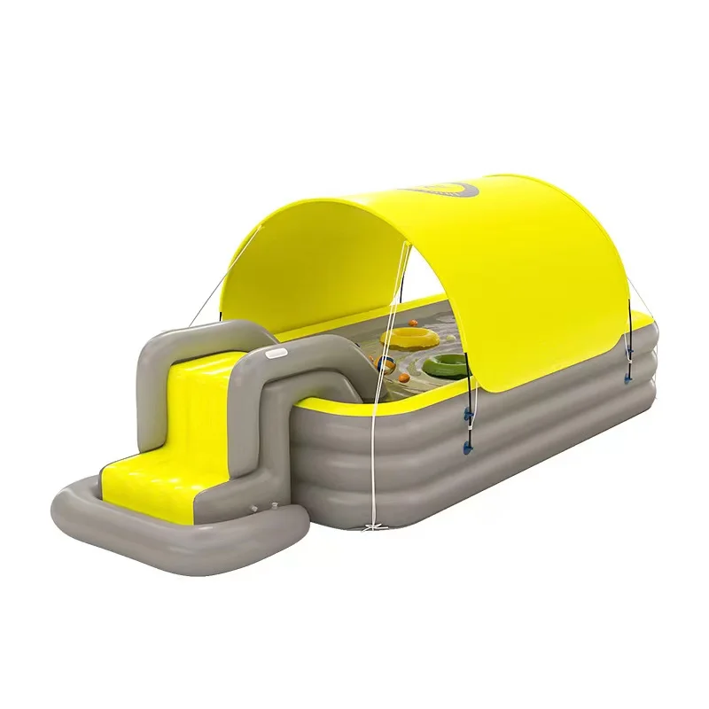 

Automatic Inflation Large Pool With Awning For Children's Thickened Shade Pool Water Park inflatable pool swimming, Green,yellow