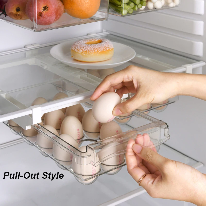 

Fridge Organizer Storage Drawers Storage Box Plastic Egg Food Box with Hanger, Clear