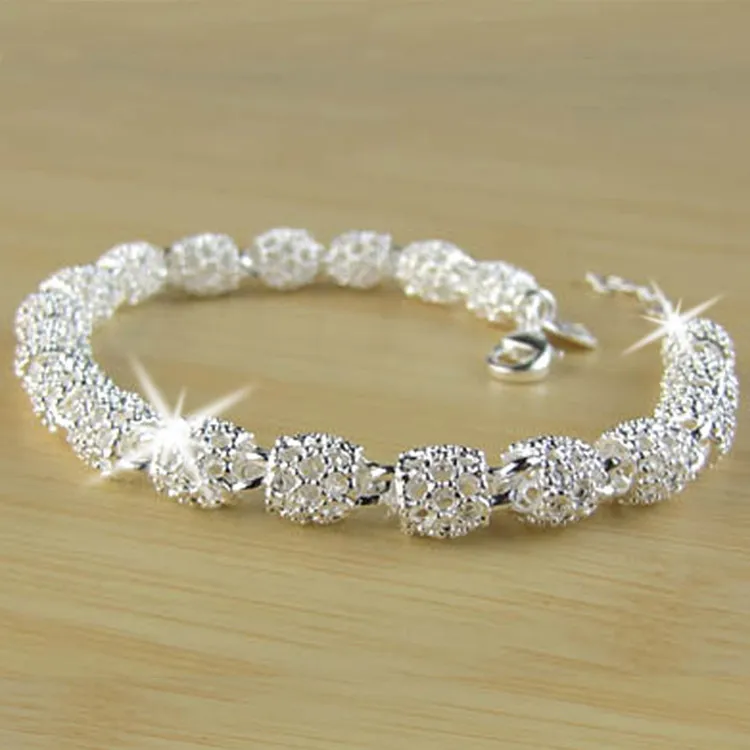2019 New Silver color Jewelry Hollow Out Bead Bracelet Fashion Bracelet for Women Crystal Bangles Bracelet for Christmas Gift