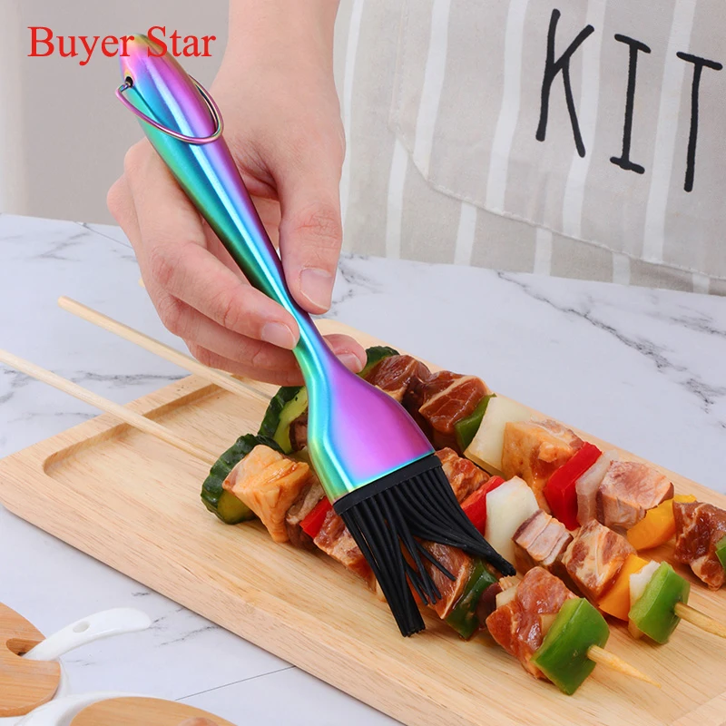 

Food Grade Kitchen 430 Stainless Steel Oil Brush BBQ Silicone Brush, 5 colors