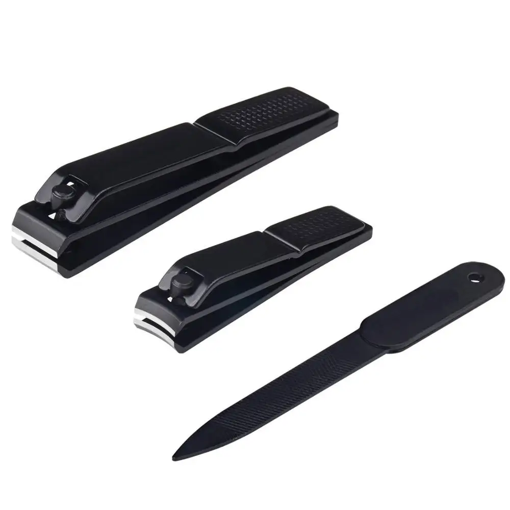 

Black Stainless Steel Fingernails Toenails Clippers Nail Cutter with Leather Case