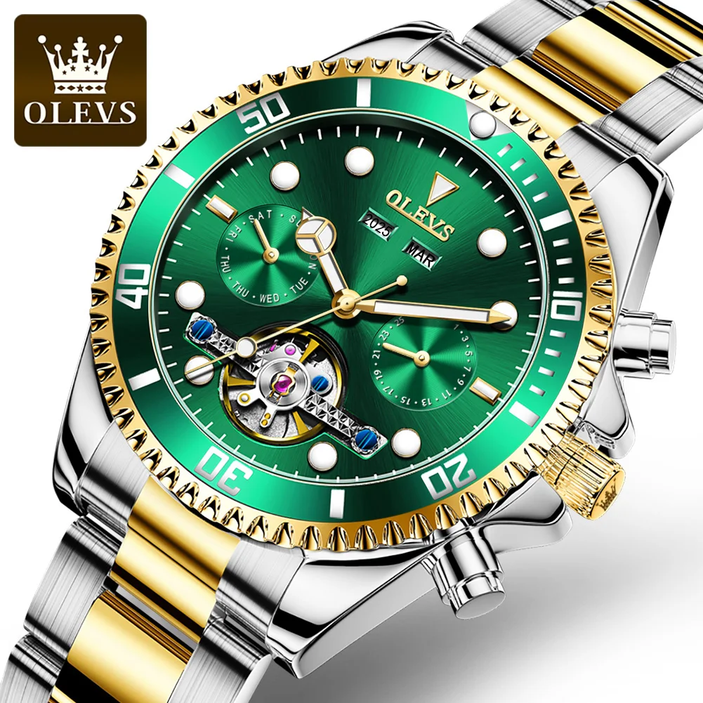 

OLEVS 6605 Hot OEM Design Low Price Waterproof Full Stainless Steel Customize Logo In Hand Luxury Mechanical Mens Wrist Watch