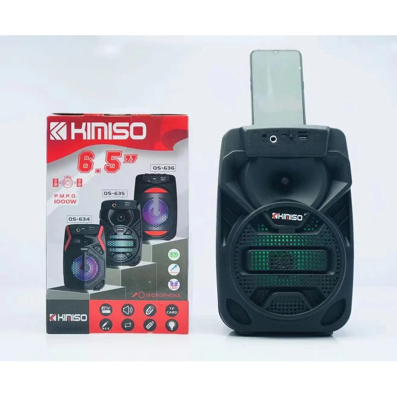 

QS-635 Factory Wholesale Wireless Speaker KIMISO 6.5inch Small TWS Subwoofer Speaker With Cool Light