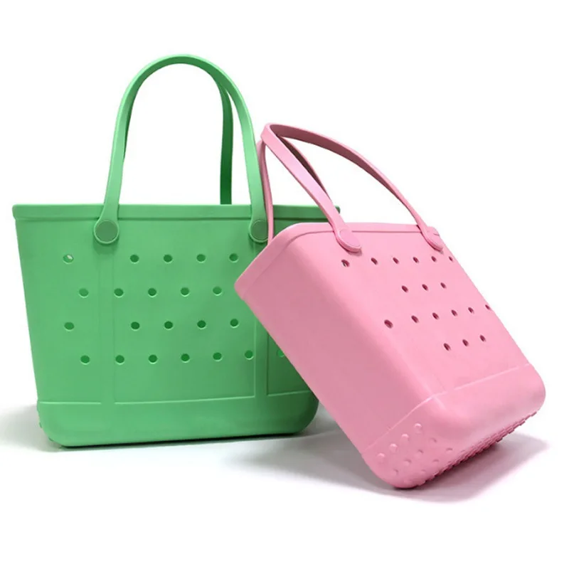 

Wholesale Eva rubber large net beach basket hole beach storage bag custom women waterproof handbag tote silicone beach bag, Colorful