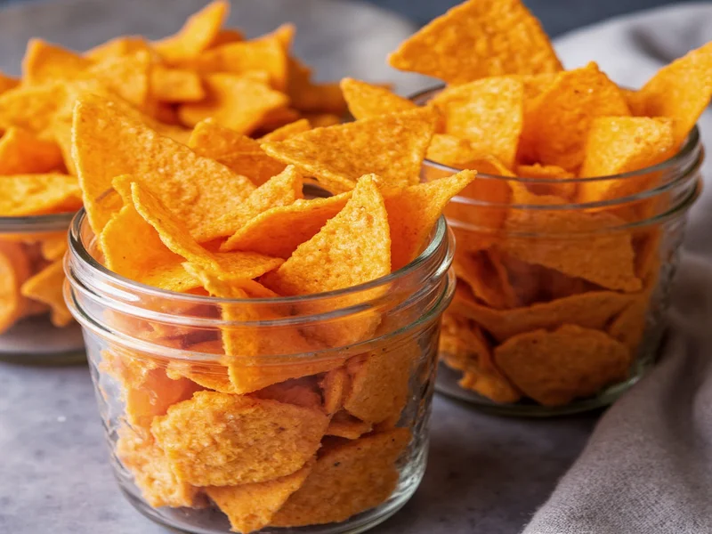 Fresh homemade doritos in mason jar storage