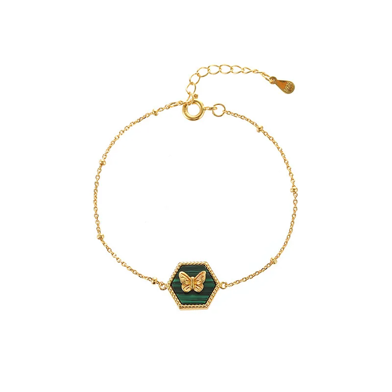 

hand jewelry female niche design malachite butterfly S925 sterling silver 18k gold bracelets for women, As pictures