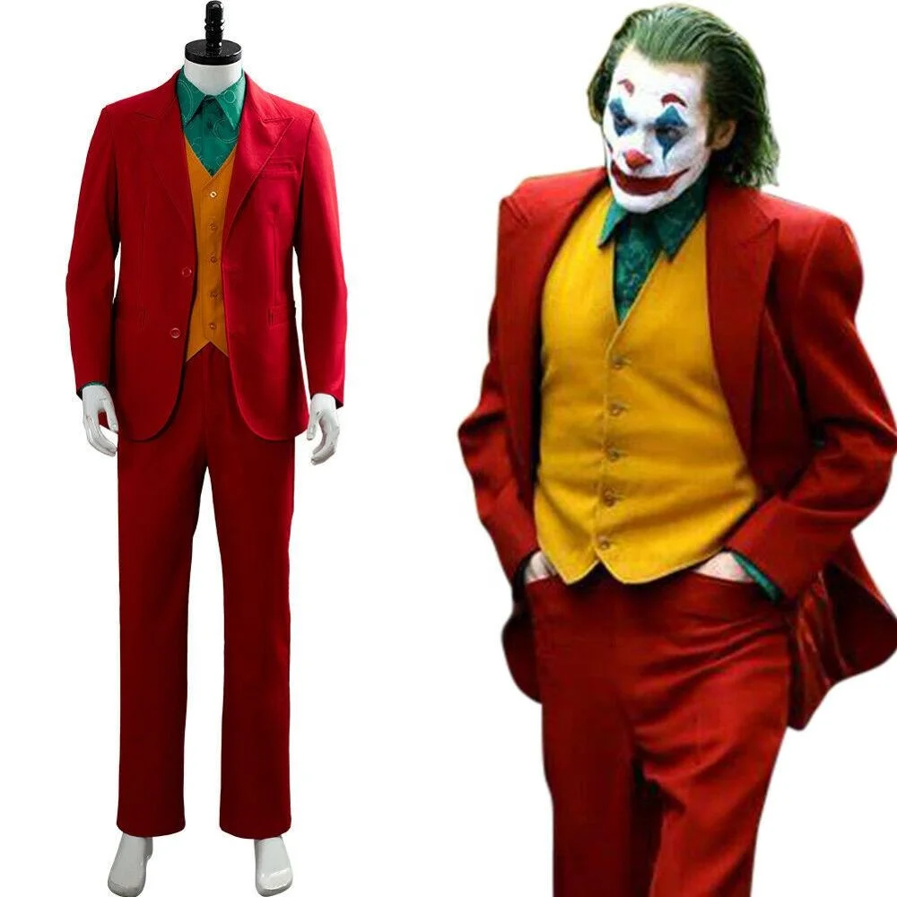 

2019 Movie Joker Clown Joaquin Phoenix Arthur Fleck Cosplay Outfit Fancy Dress Carnival Costume Suit Halloween for Adult, Red joker costume