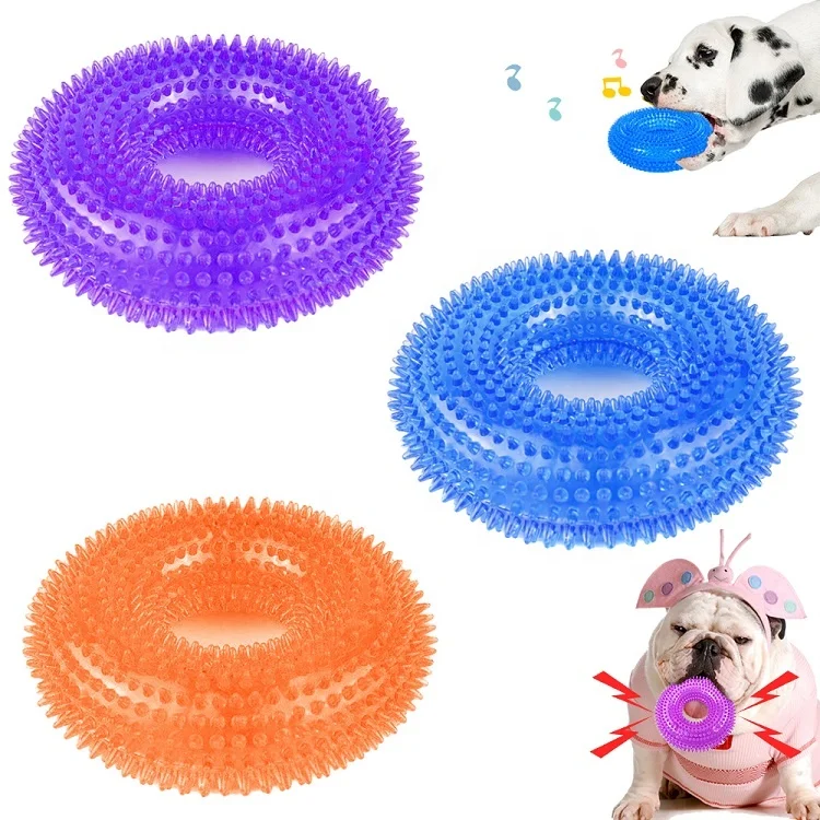 

Wholesale Customized Indestructible Soft and Durable TPR ECO-Friendly Molar-Resistant Ring Indoor And Outdoor Squeaky Dog Toy, Blue/dark blue/green/purple/orange