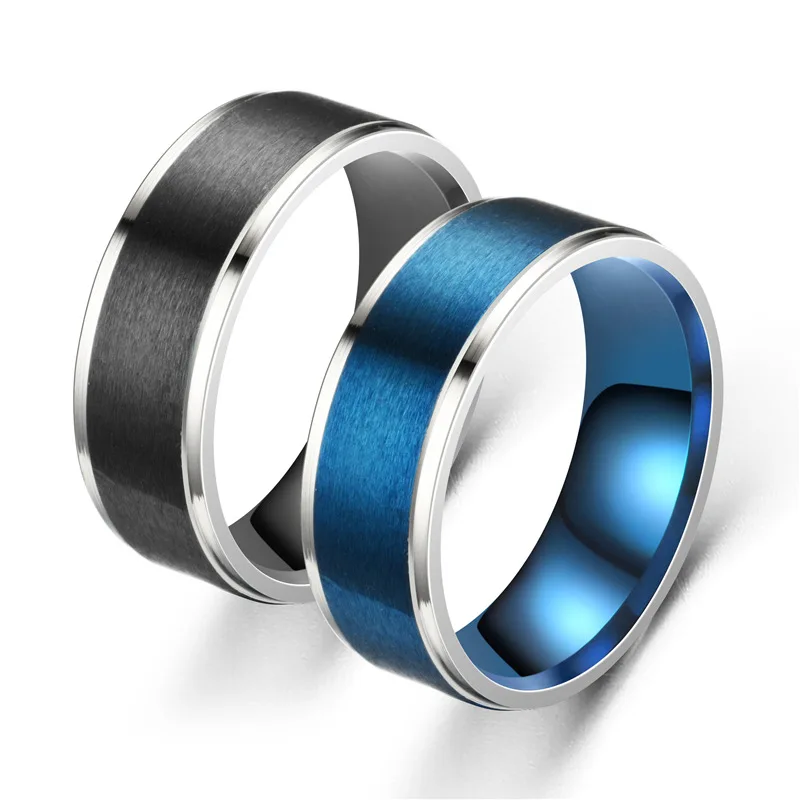 

8mm light plate stainless steel blue men's jewelry fashion ring wholesale