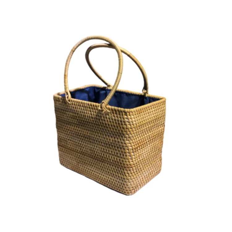 

New design Handmade Rattan Womens Beach Bag Square handbag