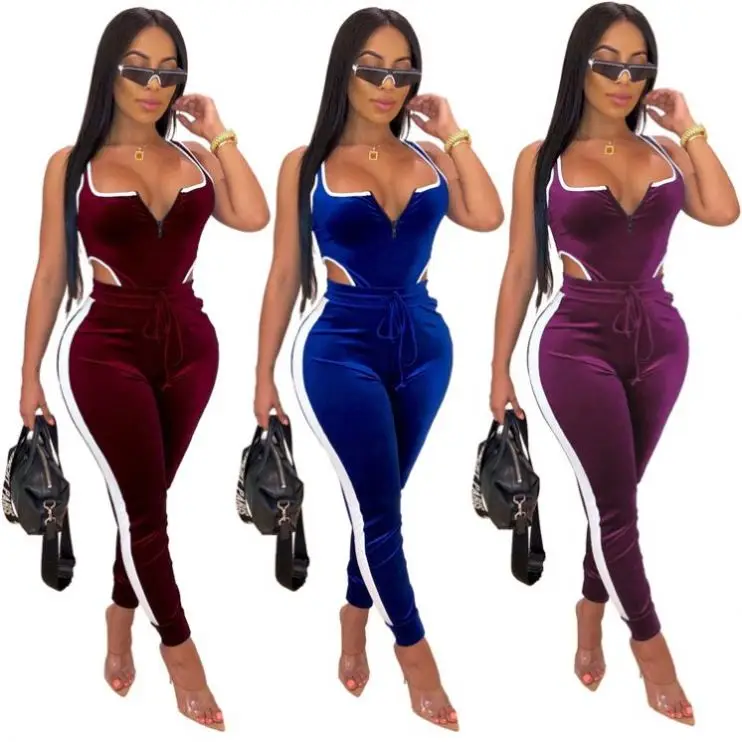 09732NA new fashion solid pencil trousers tight bodysuit sports suit New Style women trendy female spandex jumpsuits
