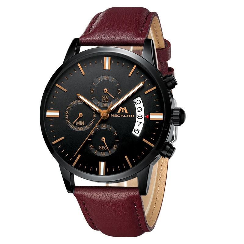 

Megalith Hot Sale Men Luxury Quartz Wrist Watches OEM Chronograph Fashion Sport Leather Watches for Man Sport Outdoor Clock