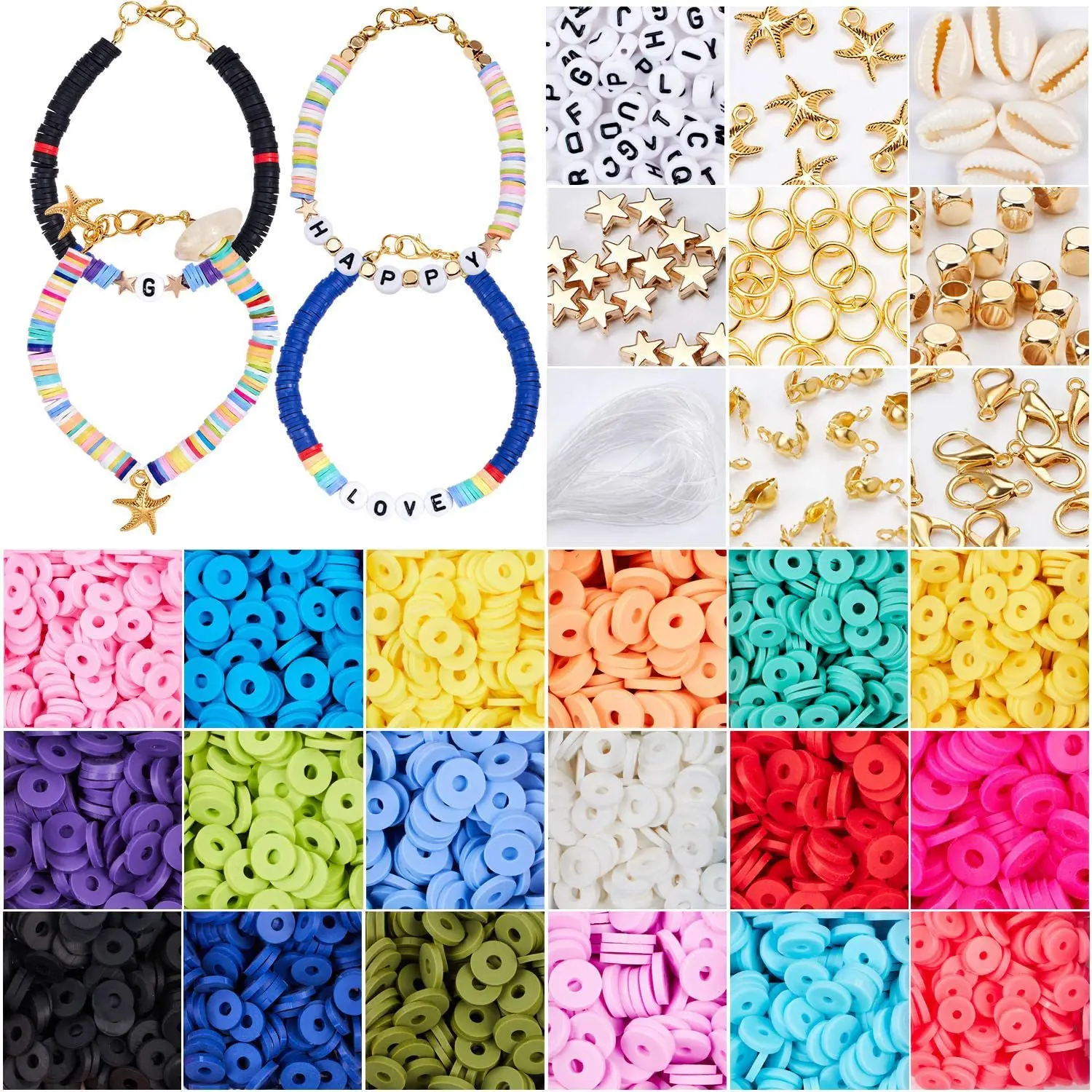 

Plastic Boxes Jewelry Findings Tool Accessories Set Polymer 6mm Flat Clay Spacer Bead for Ankle Bracelet Necklace DIY Making Kit, 18 colors