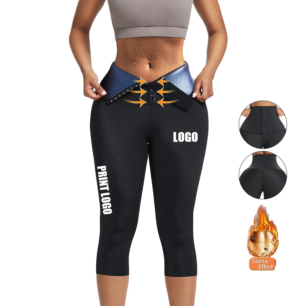 

Custom Logo Summer Women Lose Weight Jogging Wear Neoprene Sauna Sweat Waist Trainer Leggings High Waist Capris Pants, As show