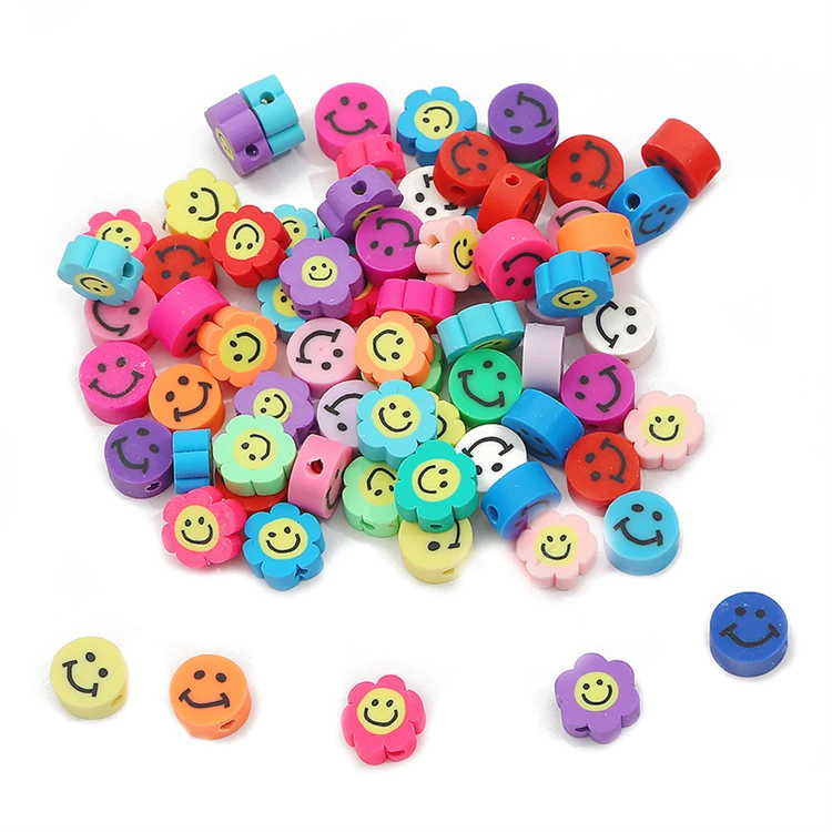

Fashion boho accessories flower smiley polymer clay beads round for jewelry making, Mutilcolor