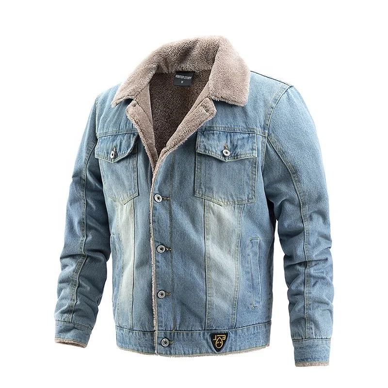 

Autumn And Winter Jacket With Velvet Warm Casual Foreign Trade Fashion Men's Denim Coat, 3 colors