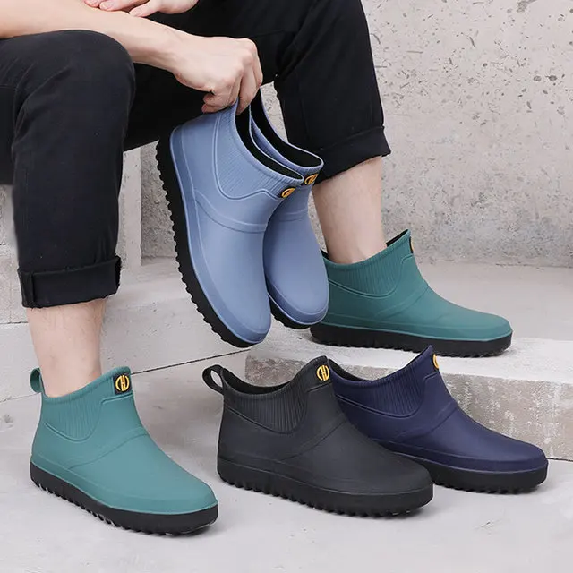 

Non-slip Waterproof rain shoes men fashion adult Plush rain boots low top labor protection water shoes wholesale