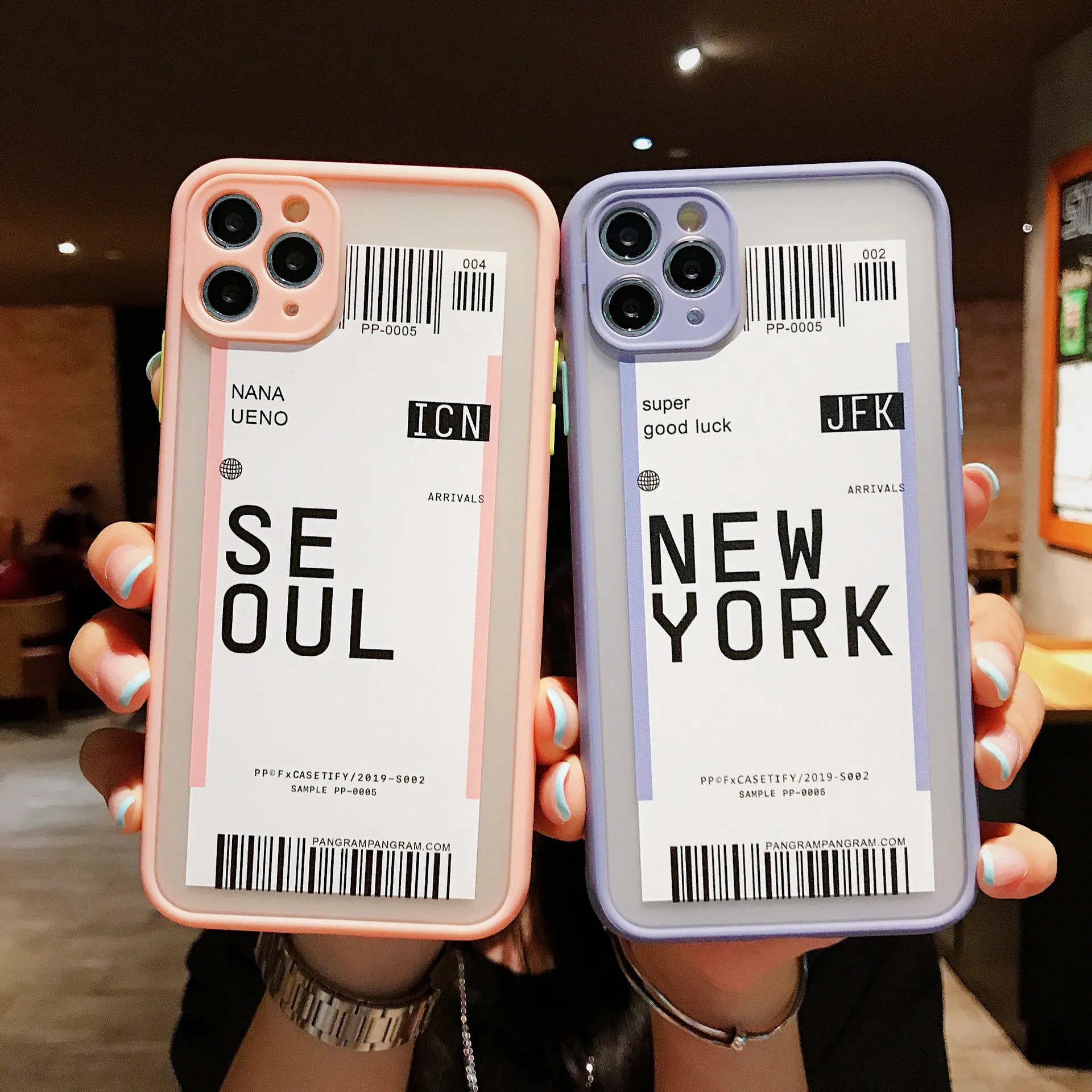 

For iPhone 12 Pro 11 Pro Max New York Boarding Pass Flight Ticket Letter Hard Matte Phone Case Covers For iPhone Case, Pink,purple,blue