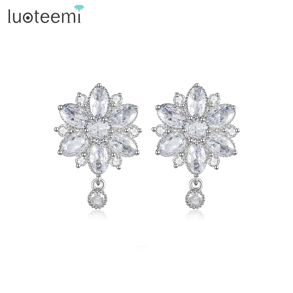 

LUOTEEMI Dragon Princess Flower Top Quality Marquise Cut CZ Stud Earring Flower Earrings For Women