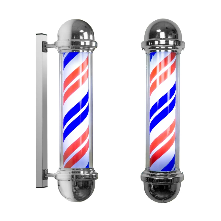 LED Semicircle Barber Pole Red White Blue Illuminating Rotating Stripes Hair Salon Sign Wall Mounted Light Remote Control 