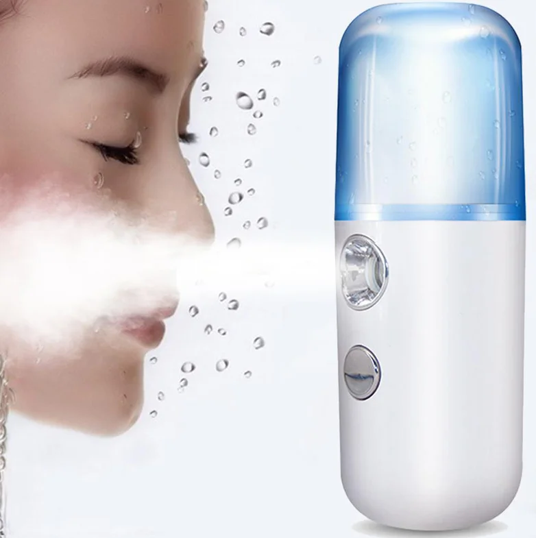 

USB Charging Portable Cylinder Beauty Nano Mist Sprayer Water Replenishing Instrument, White/ pink