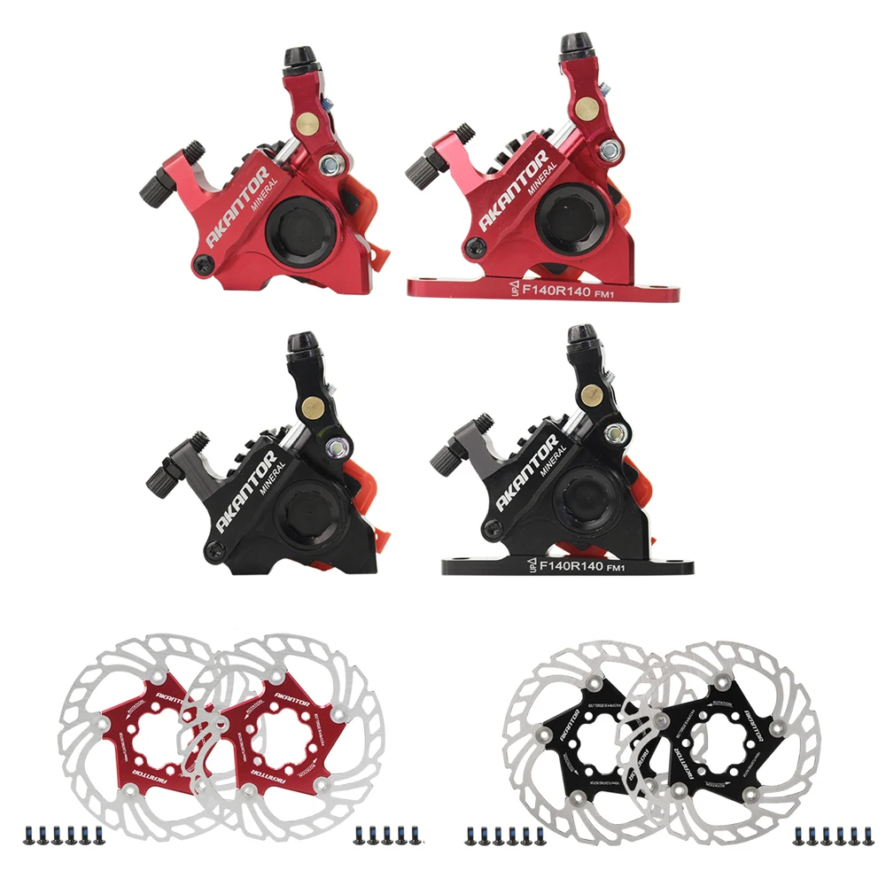 

AKANTOR Road Cycling Bike Brake Calipers 140mm Disc Rotor Bicycle Disc Brake Set With Bolots Aluminum Alloy Parts, Black red