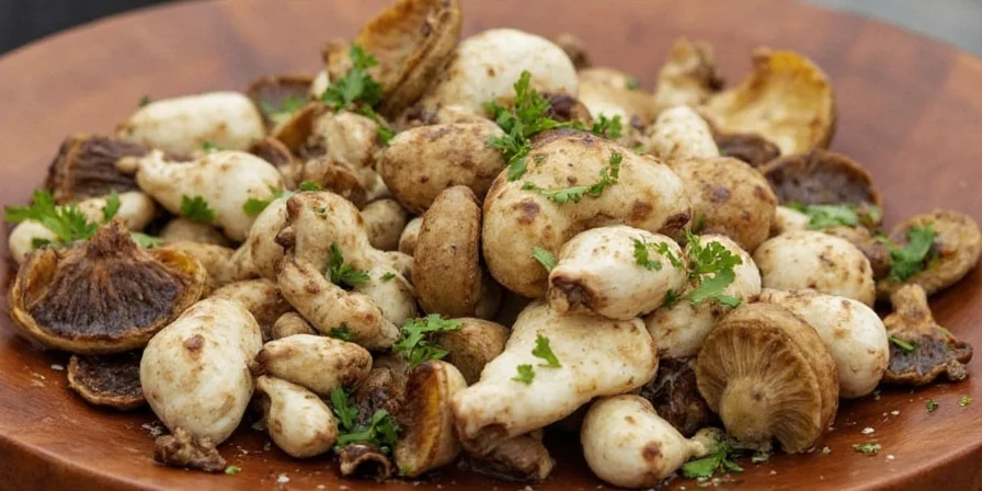 Dill garnishing mushroom salad