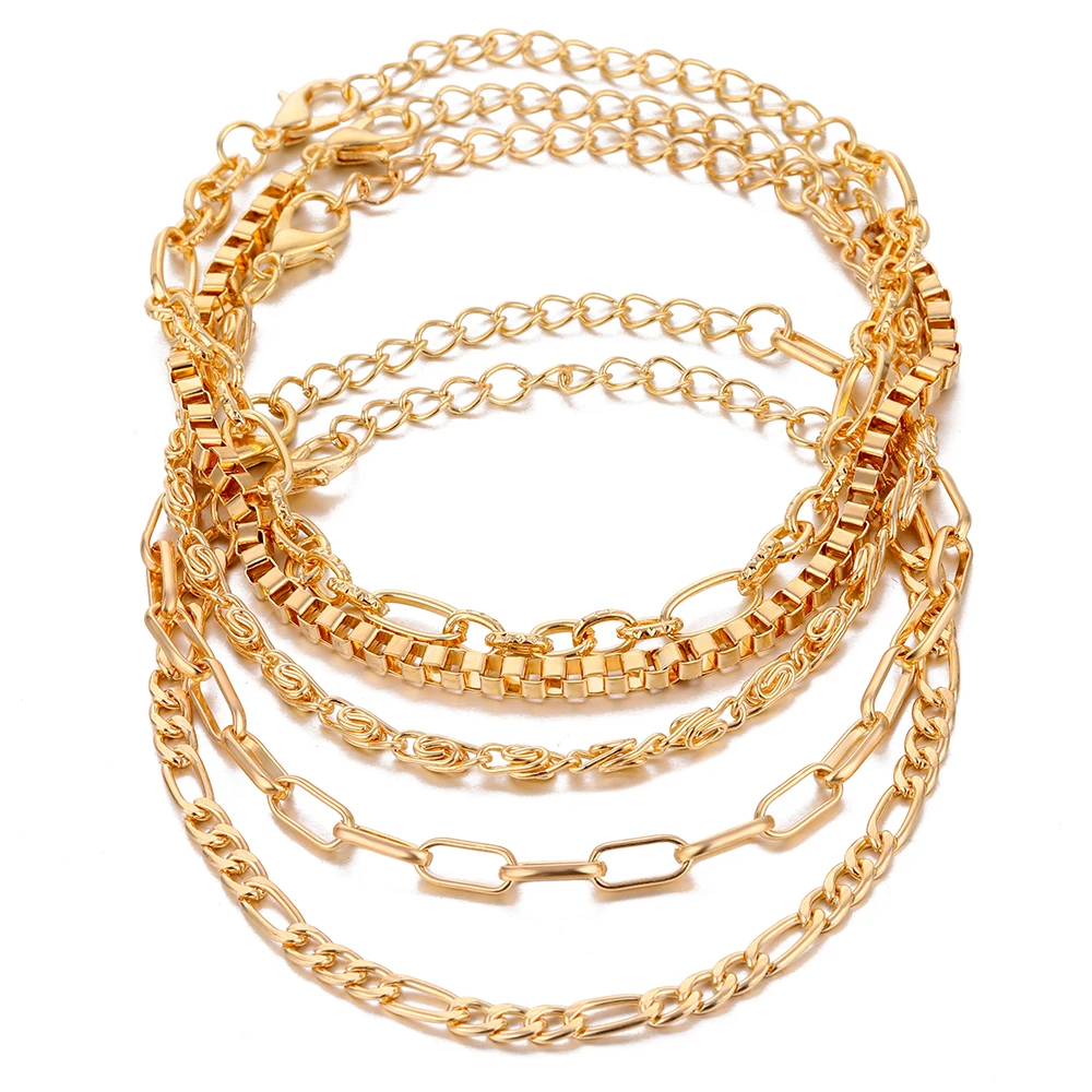

Wholesale Punk Curb Cuban Chain Bracelets Set for Women Miami Boho Thick Gold Color Charm Bracelets Bangles Fashion Jewelry