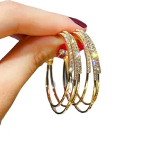 

New Fashion Crystal Rhinestone Hoop Stud Large Big CC Hoop Pendant Earring S925 Silver