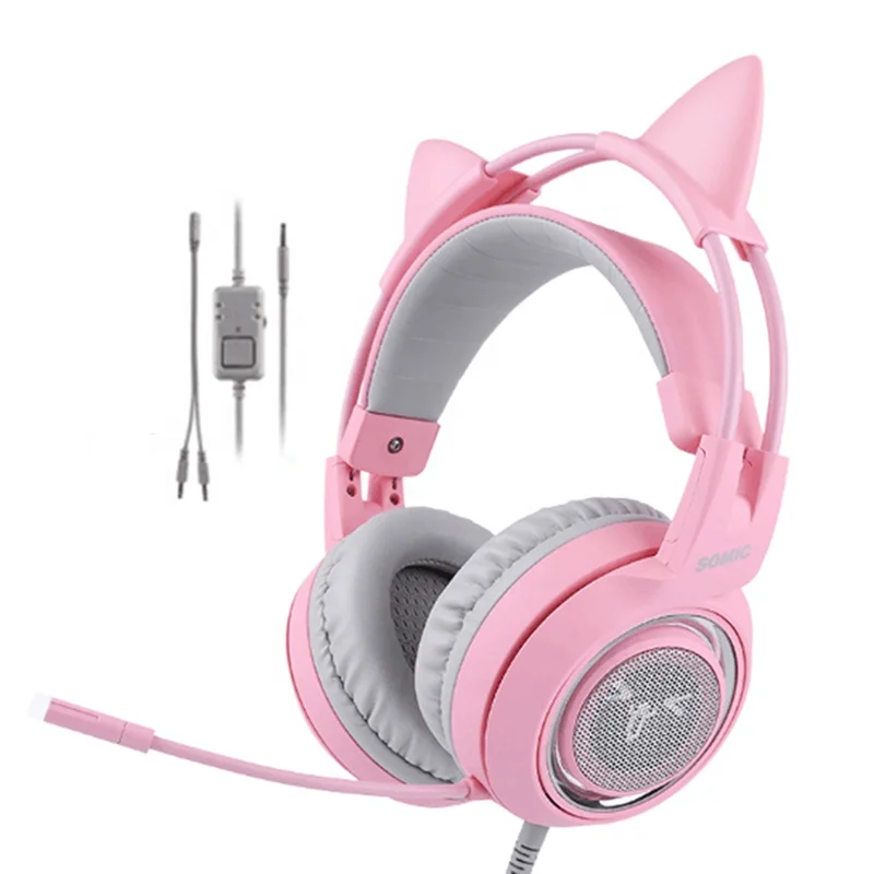 

Amazon Hot Selling Girl Headphones Somic G951S Cat Ear Pink Gaming Headset