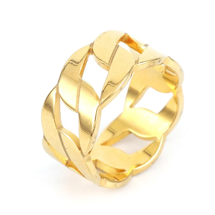 

Fashionable Creative Rose Gold Stainless Steel Cuban Link Ring Micro Chain Link Rings, Picture
