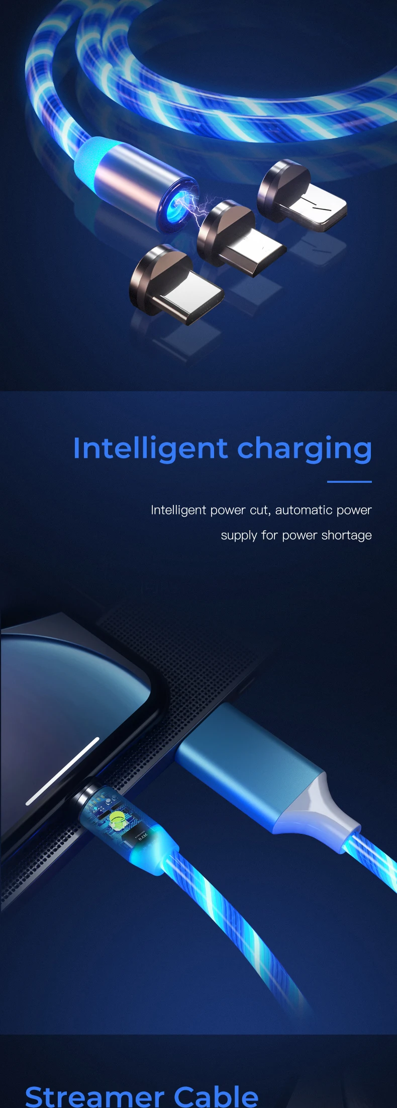 3 in 1 Mobile Phone Upgrade 2.4A Led Flowing Light Multi Magnetic Usb Cable - ANKUX.COM