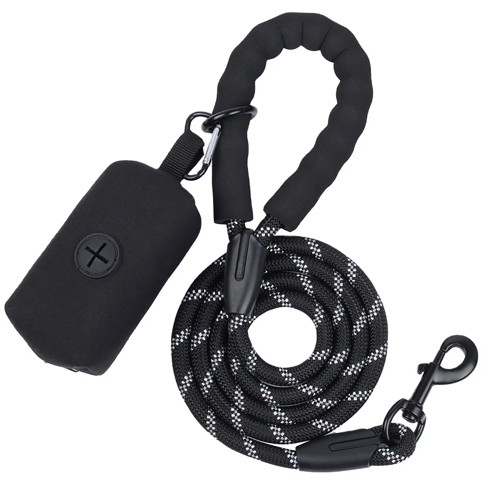 

Hot sale reflective round rope pet dog leash and hanging toilet bag, 3 colors