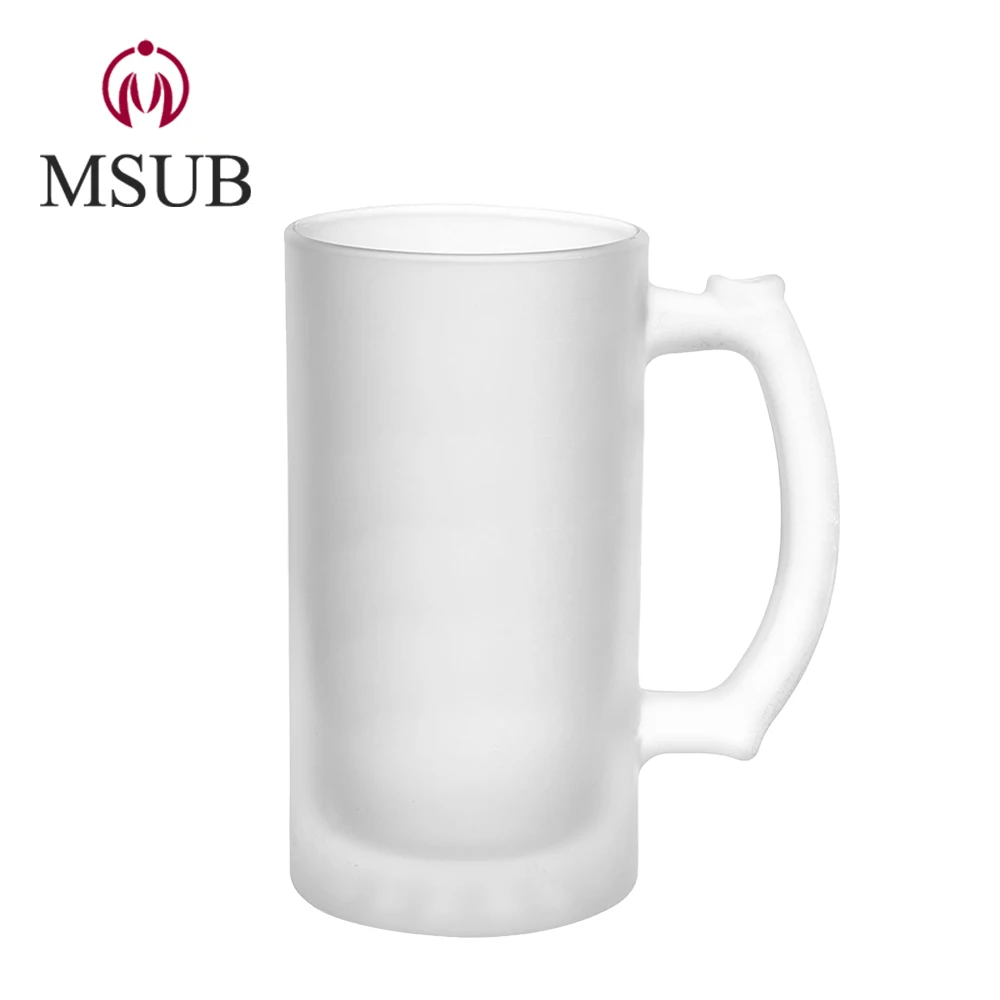 

sublimation tassee glass beer cup promotional 16oz frosted large handle drinkware, White