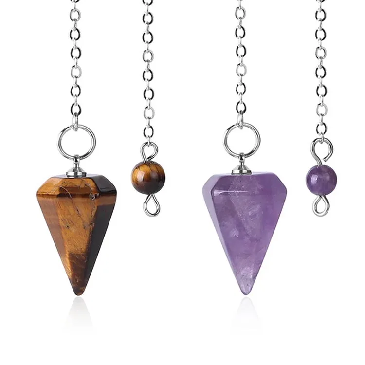 

Wholesale Natural Crystal Stone Bullet Pendulum Healing Crystal Stone Hang Decorations with Natural Stone Beads