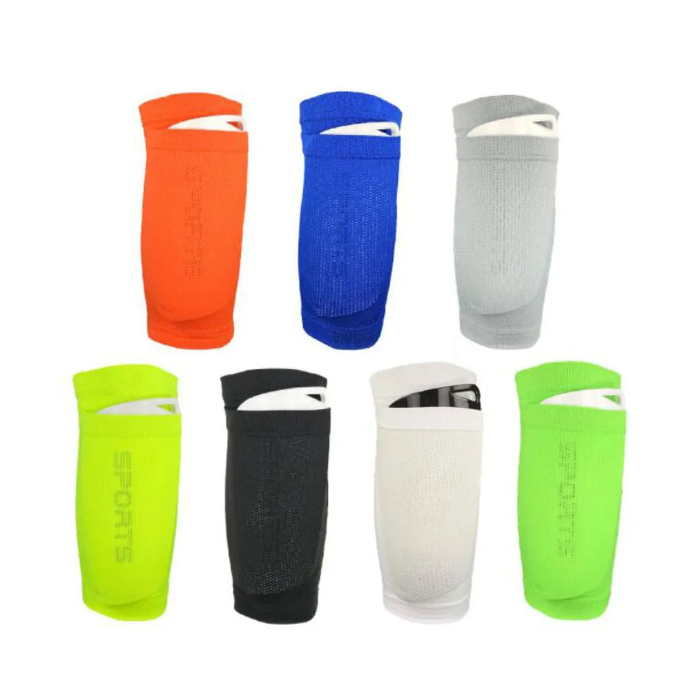 

Wholesale shin guard socks value colors football soccer shin guard sleeves with pocket, White, green, black,blue,yellow,orange