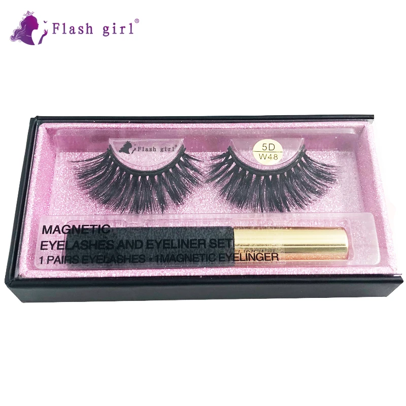 

Private Label natural soft W-48 5D mink eyelashes magnetic lashes eyeliner tweezer set luxury custom box best sellers