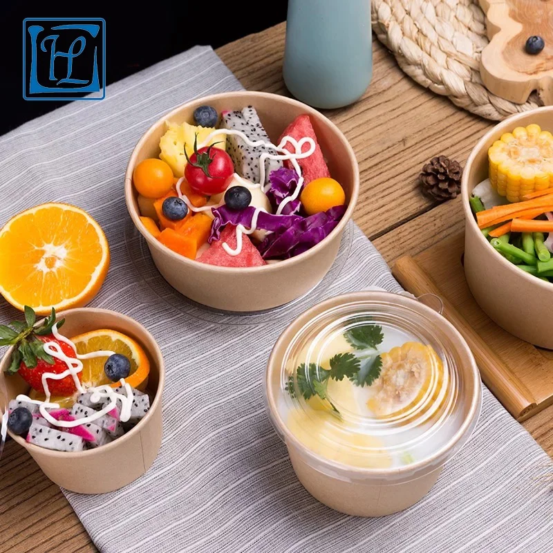 
Biodegradable Food Packaging disposable kraft paper bowl/ container for food 