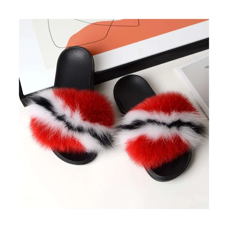 

2021 New Product Non-slip Soft Bottom Flip Flops Fox Fur Slippers