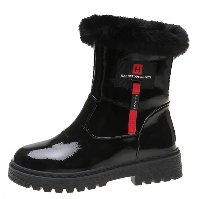 

European Popular PU Upper Waterproof Mature Female Shoes Black Fur Boots Women With Cheap Prices, Picture