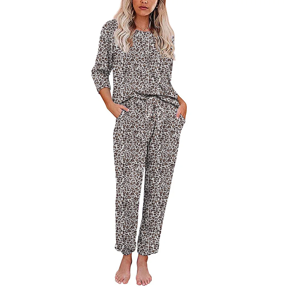 
2020 fall Casual Women Pajama Sets Loose long Sleeve Home Wear Sleepwear Pajamas 
