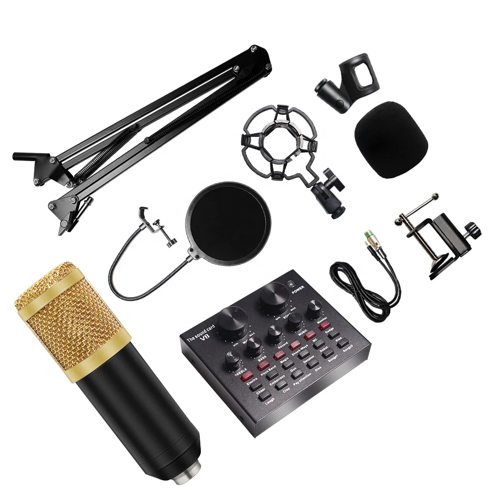 BM800 Condenser Microphone Professional Recording Live Microphone Wired Microphone Set With V8 Sound Card