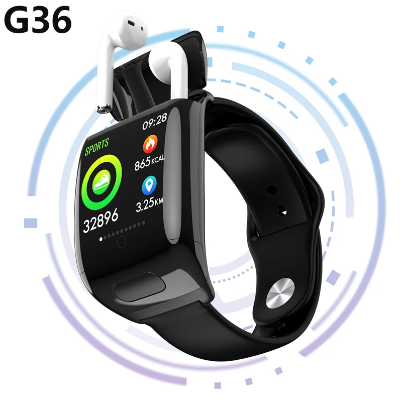 

2021 Wireless Reloj heart rate Smart Watch 2 In 1 Headset wristband Bracelet Tws Earphone touch display blood Smartwatch Earbuds