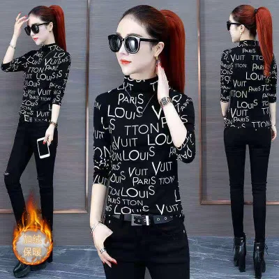 

2020 slim t-shirt with Suede half-turtleneck undershirt fall/winter optional long-sleeved t-shirt for women