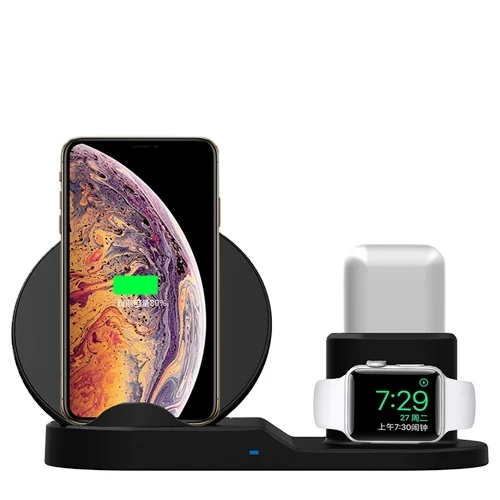 

Amazon Hot Sale 3 in 1 Wireless Charging Stand for Apple Watch, Qi Fast Wireless Charger Dock for iPhone 11 Charging Station, Black white