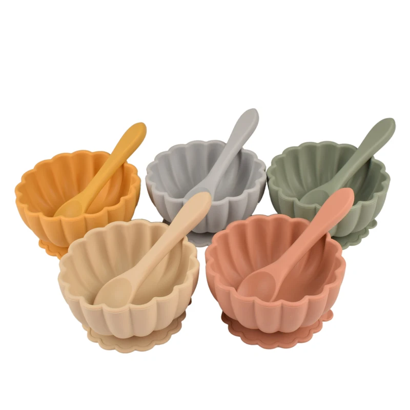 

Food Grade BPA Free Eco-friendly Colorful Tableware Silicone Baby Feeding Suction Cute Pumpkin Bowl With Spoon, 9colors ready stock or customized color