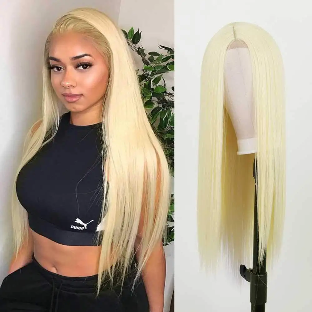 

Long Blonde Straight Wigs for Women Middle Part 26 Inch Natural Looking Wig Synthetic Heat Resistant Wig
