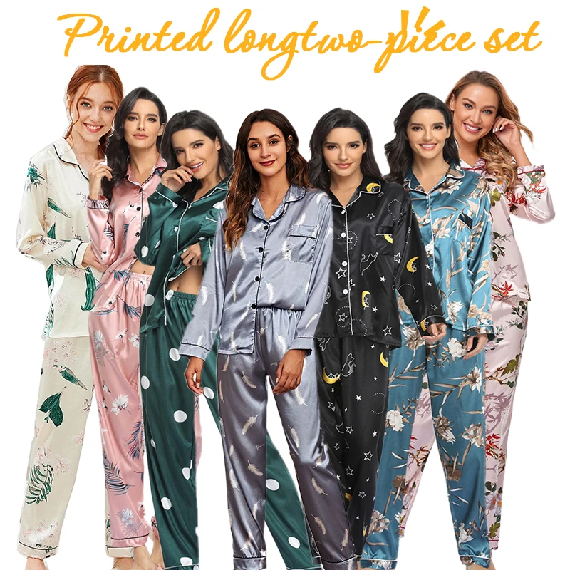 

new in stock Womens Silk Satin Pajamas Set Two-piece Pj Sets Sleepwear Loungewear Button-Down Pj Sets